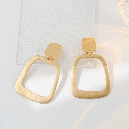 Matte Gold Silver Geometry Clip On Earrings for Women Retro Drop Clip Earrings for Women - style: gold square