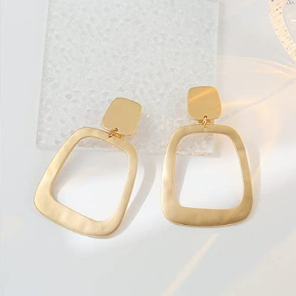 Matte Gold Silver Geometry Clip On Earrings for Women Retro Drop Clip Earrings for Women - style: gold square