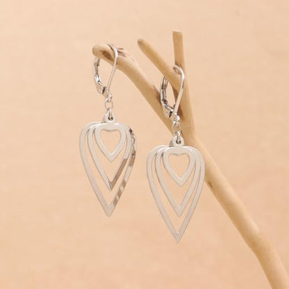 Jean Beau Drop Hoop Earrings for Women, Fasion Jewelry Gift - color: Sliver Hearts