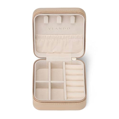 VLANDO Small Travel Jewelry Box Organizer Display Case for Girls Women Gift Rings Earrings Necklaces Storage, Latte - color: Latte