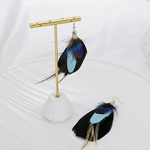 Bohemian Pheasant Peacock Long Feathers Statement Earrings Handmade Natural Lightweight Feather Dangle Earrings for Women (ea000071) - color: Short Black