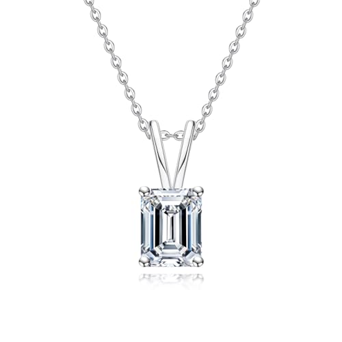 AnuClub Moissanite Pendant Necklace 2/3/4/5CT D Color VVS1 925 Sterling Silver Everyday Wear Necklace for Women Wife Her with Certificate, 40+2+3 Adjustable Chain - color: Emerald-cut, size: 4.00CT