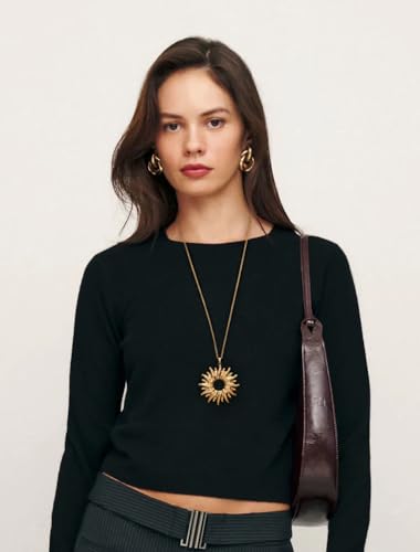 PEARLADA 18k Gold Plated Chain Long Necklace, Boho Sweater Necklace for Women, Geometric Pendant Y Necklace - color: Sun