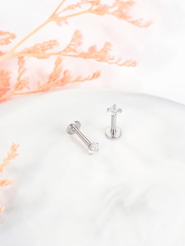 PiercingJ 2-4pcs 16g 316L Stainless Steel 3mm Cubic Zirconia Labret Monroe Lip Ring/Tragus/Helix Earring,6-12mm Bar Length - style: 3mm zirconia round / 8mm bar