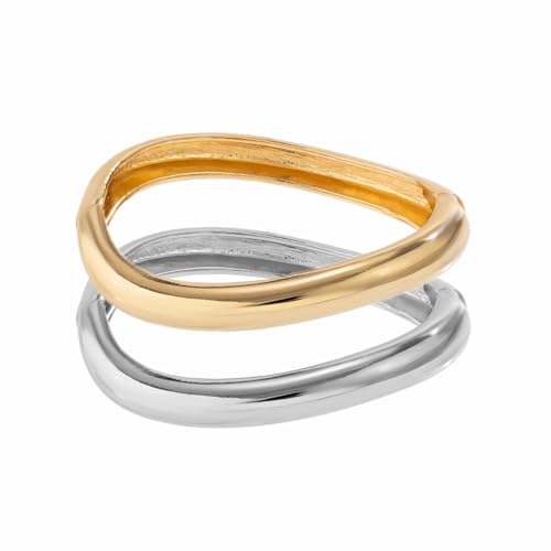 Chunky Gold Bangles Bracelets for Women Trendy Stack Statement Bangle Irregular Cuff Bracelets Fashion Jewelry Gift - color: Gold2+Silver2