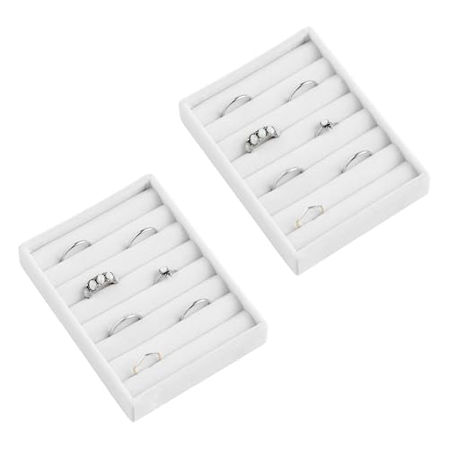 Frebeauty Small Jewelry Trays for Drawer,2 Pack 7 Slots Ring Organizer | Jewelry Box Inserts,Drawer Inserts,Vanity Drawer Organizer,Mini Size,Compact Ring Holder,Stackable Ring Tray - color: White, size: 7 Slots Set 2