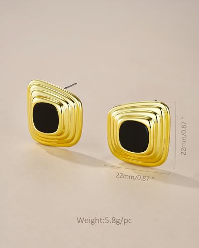 SNGIA 18K Gold Plated Square Stud Earrings for Women by SNGIA, Black Enamel Burgundy Clear Resin Color Options, Chunky Geometric Button Stud Earrings, Retro Statement Jewelry Gifts Accessories