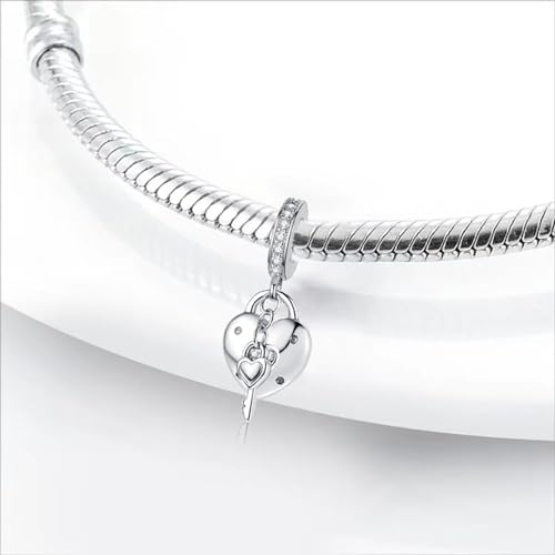 Charm for Bracelets and Necklaces, Heart Animals 925 Sterling Silver Bead Celestial Sun Moon Star Charms Jewelry Gift for Women Girls - color: Key Padlock Heart Dangle Charm