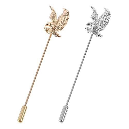 Dreuyet Simple Gold Silver Plated Long Brooch Pins with Cute Animal Antlers Leaves Plant Bees Rabbits Rose Flower Feather Brooch Jewelry for Women Men Elegant Suit Collar Lapel Pin - style: Eagle