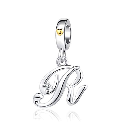 Silver Initial A-Z Letter Charm Compatible Pandora Charm Bracelets for Women Jewelry - style: R