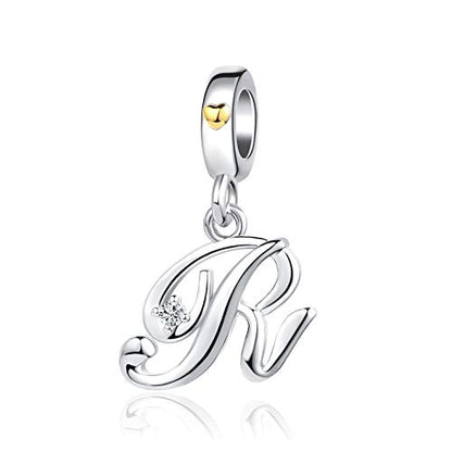 Silver Initial A-Z Letter Charm Compatible Pandora Charm Bracelets for Women Jewelry - style: R