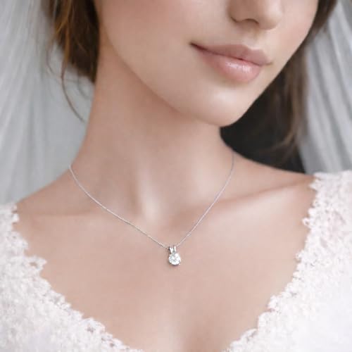 Mariell Cubic Zirconia Crystal Pendant Necklace for Women, 2 Carat 8mm CZ, for Brides, Wedding, Mother's Day Jewelry Gift - color: Silver-Clear Cubic Zirconia