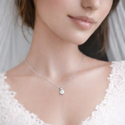 Mariell Cubic Zirconia Crystal Pendant Necklace for Women, 2 Carat 8mm CZ, for Brides, Wedding, Mother's Day Jewelry Gift - color: Silver-Clear Cubic Zirconia