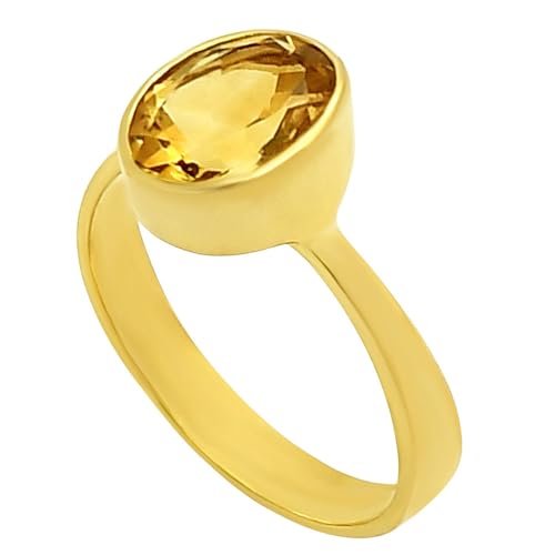 18K Gold Filled Non-Tarnish Ring for Women – Oval Multi Gemstone Solitaire Band – Classic Birthstone Jewelry for Everyday Wear - color: Citrine