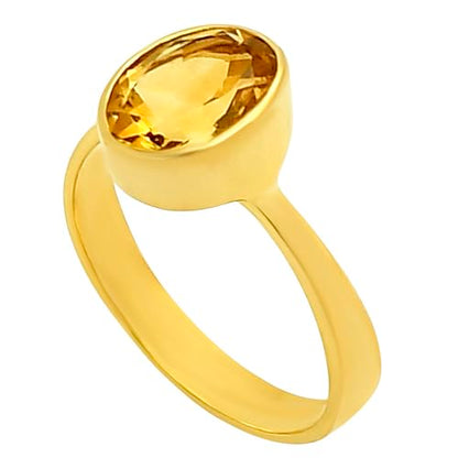 18K Gold Filled Non-Tarnish Ring for Women – Oval Multi Gemstone Solitaire Band – Classic Birthstone Jewelry for Everyday Wear - color: Citrine