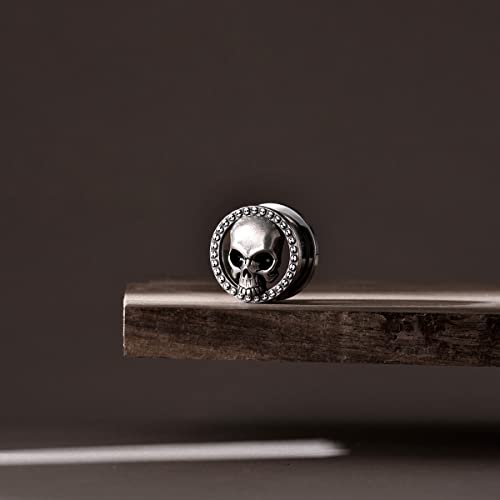 ERKUOO 2PCS Skull Ear Gauges Screw Ear Plugs Tunnels Ear Flesh Tunnels Piercing Earrings Hangers Expander Stretchers 0g-1"(8mm-25mm) - color: #3 Silver, size: 9/16"=14mm