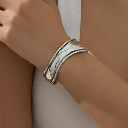 Handmade 925 Sterling Silver Bangle Bracelets For Women Irregular Hammered Cuff Bangles Texture Bangle Bracelets Open Adjustable Cuff Bangles For Women Wide Band Bangles Simple Statement Bangle Gifts - color: C