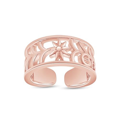 Adjustable Flower Toe Ring for Women | Metal: Sterling Silver - color: rose-gold