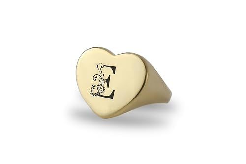 14k Gold Letter Signet Ring - Personalized Engraved Name Initial Heart Shaped Ring