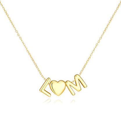 adoyi Initial Necklaces for Women 14k Gold Plated Layered bubble Letter Necklace Dainty Heart A-Z Pendant Necklace Initial Necklaces Stack Birthday Gifts for Women Jewelry - color: Gold-Heart, style: L+M