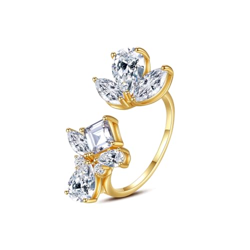 D Color VVS1 Clarity Moissanite Open Rings for Women in 14K Gold, Adjustable Statement Ring, Engagement or Wedding Gift for Her, Special for Celebrations - color: Open Ring-3