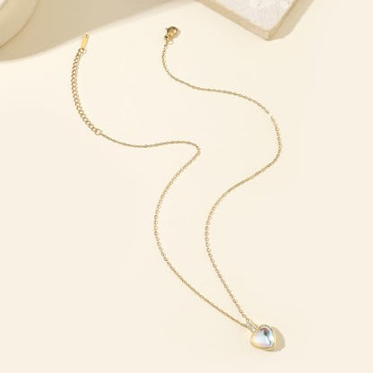 Heart Birthstone Necklace for Women, 14K Gold Plated Birthstone Pendant Necklace Cubic Zirconia Diamond Necklace Dainty Gold Necklace Birthday Gifts for Women Girls - color: 06. June(Moonstone)