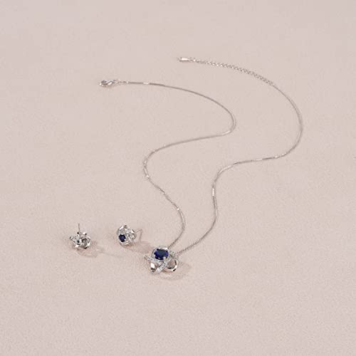 AMYJANE Bridal Jewelry Set for Women - Crystal Cubic Zirconia Love Knot Necklace Stud Earrings Elegant CZ Jewelry Set for Wedding Bride Bridesmaids Gift Set - color: Blue Sapphire(14k White Gold Plated)
