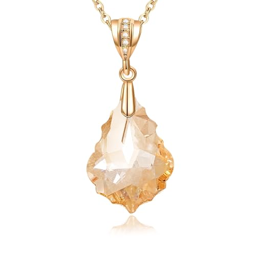 EVEVIC Teardrop Austrian Crystal Charm Pendant Necklace for Women | 14K Gold Plated,Adjustable Chain Fit,Elegant Teardrop Crystal,Gift Box Included,Perfect for Daily Wear and Special Events - color: Light Topaz