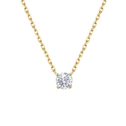 S.Leaf 18K Gold Plated Cubic Zirconia Choker Necklace for Women 925 Sterling Silver Layered Coin Moon Star Heart Circle Crystal Lariat Pendant Necklaces Gifts for Women Trendy - color: Round_Gold