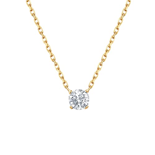 S.Leaf 18K Gold Plated Cubic Zirconia Choker Necklace for Women 925 Sterling Silver Layered Coin Moon Star Heart Circle Crystal Lariat Pendant Necklaces Gifts for Women Trendy - color: Round_Gold