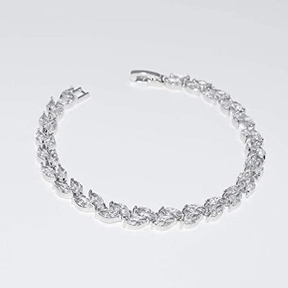 Elegant Marquise CZ Wedding Jewelry Set for Women Bride Bridesmaid | Sparkling Cubic Zirconia Earrings Bracelet, Prom Homecoming & Formal Occasions Accessories - color: White Gold