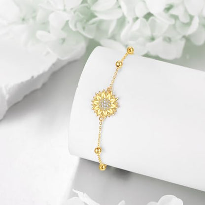 KECHO 14k Yellow Gold Sunflower Jewelry for Women, Fine Gold You are My Sunshine Jewelry Gifts for Her - style: Sunflower Bracelet - Bead
