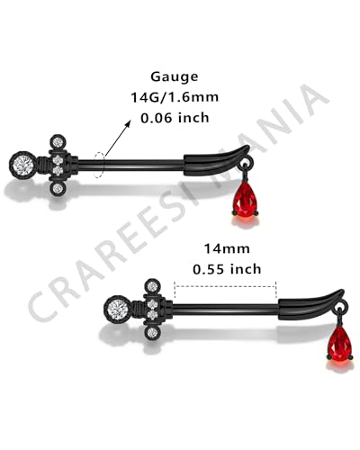 Sword Nipple Rings 316L Stainless Steel Dangle Nipple Piercing Jewelry 14G Dagger Nipple Barbells 14mm Nipple Piercing Rings - color: Black