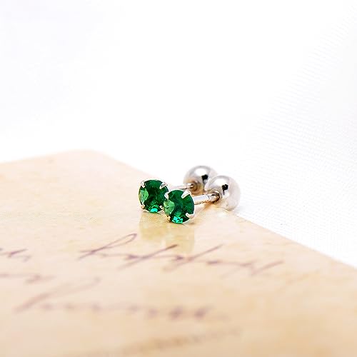Screw Back Sterling Silver Cubic Zirconia Earrings Studs 3 MM - color: Green