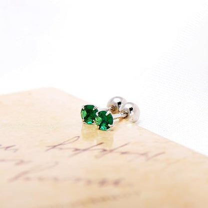 Screw Back Sterling Silver Cubic Zirconia Earrings Studs 3 MM - color: Green