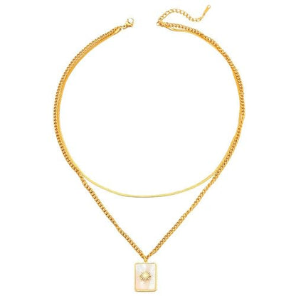 CTRLZTEAM Layered Necklaces for Women Gold Silver Snake Chain Pendant - style: Double Layer Square Shell Necklace - Gold