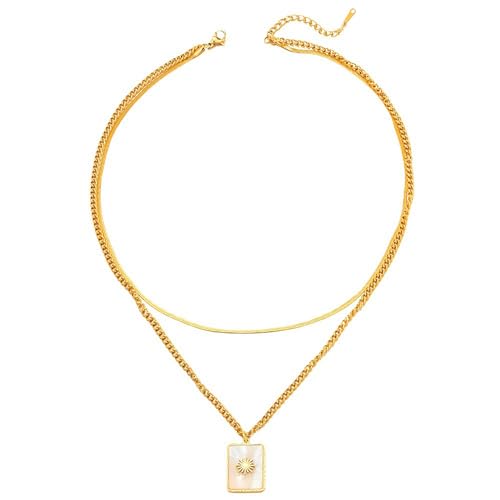 CTRLZTEAM Layered Necklaces for Women Gold Silver Snake Chain Pendant - style: Double Layer Square Shell Necklace - Gold