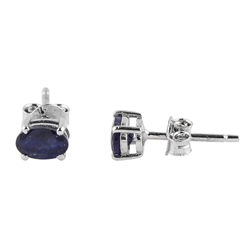 AURA GEMS Natural Sapphire Crystals Oval Shape Stud Earring For Women, Chakra Energy Healing Gemstone, Fine Crystal, Birthstone, Beautiful Women Simple Christmas Gift Jewelry