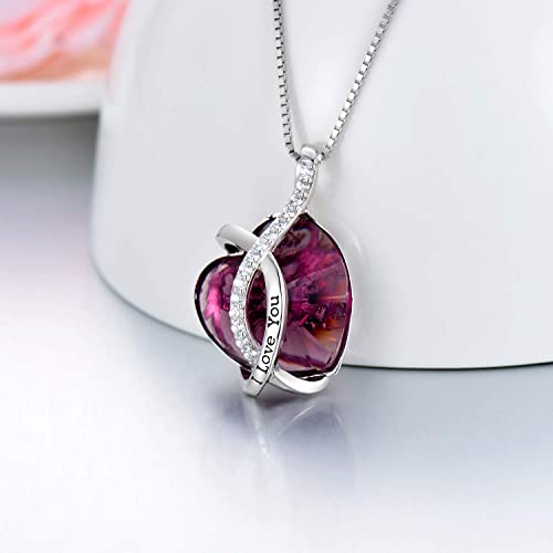 AOBOCO I Love You Sterling Silver 12 Birthstone Heart Pendant Necklace Embellished with Crystals from Austria, Mother's Day Anniversary Birthday Jewelry Christmas Gifts for Women Grandma Nana - color: H-July