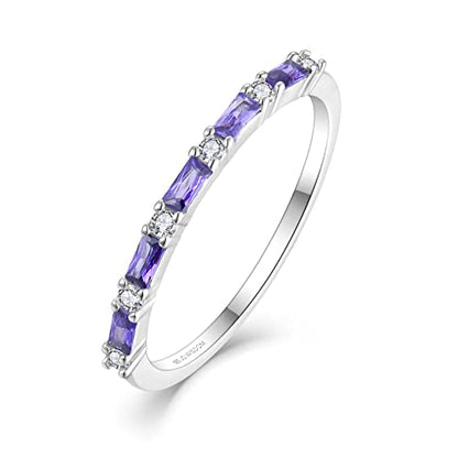 JO WISDOM 925 Sterling Silver Wedding Band for Women Thin Stacking Ring Half Cubic Zirconia Eternity Engagement Ring - color: 02-Feb-amethyst