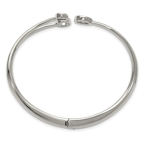 JewelryWeb 3.8mm Stainless Steel Polished With Crystals Hinged Cuff Stackable Bangle Bracelet Cuff Bracelet for Women