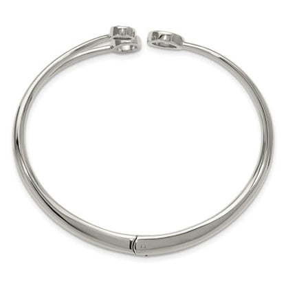 JewelryWeb 3.8mm Stainless Steel Polished With Crystals Hinged Cuff Stackable Bangle Bracelet Cuff Bracelet for Women