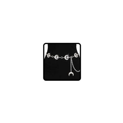 Rhinestone Moon Chain Belt Sparkly Star Waist Chain Adjustable Body Jewley for Women Dress Belt Accessory - style: Silver moon star D
