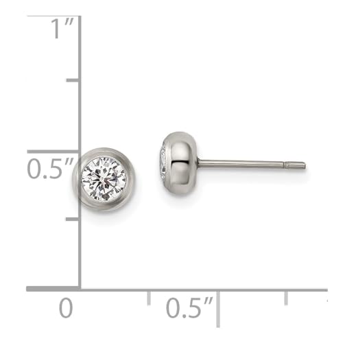 Diamond2Deal Stainless Steel Polished 4mm Bezel Cubic Zirconia Stud Earrings Len-0.24 In, Wid-0.24 In