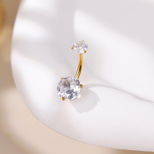 14G G23 Titanium Dangle Belly Button Ring for Women Dangling Belly Rings CZ Butterfly Teardrop Navel Rings Internally Threaded Curved Barbell Navel Piercing Jewelry - color: Gold-4