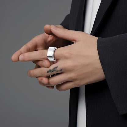 MYNENEY Stainless Steel Square Shape Signet for Men Statement Ring - color: 10x16mm Silver
