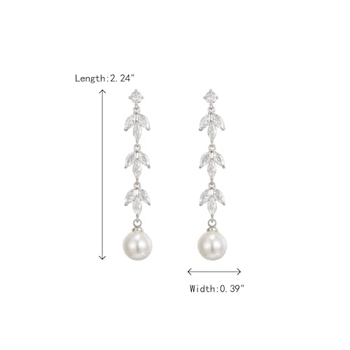 Crysdue Simulated Pearl Earrings for Women, Dainty Silver/Gold/Rose Gold Plated Cubic Zirconia Drop Dangle Earrings Wedding Jewelry for Bride Bridesmaid - style: D_CZ+pearl, gold