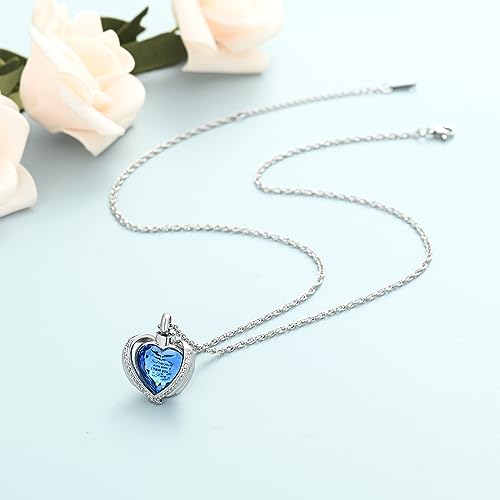 shajwo Cremation Heart Urn Necklace Ashes Jewelry for Women Men Keepsake Pendant Memorial Locket Ash Holder - color: Wing-G Blue