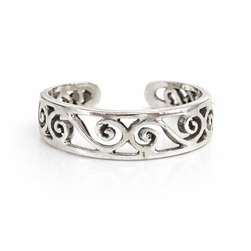 Sterling Silver Toe Ring, Adjustable Open Band, Handmade | Fits Toe, Knuckle or Pinky Ring | One Size Fits Most | Comfortable to Wear | Minimalist Style | Water Resistant - style: Spirals Band
