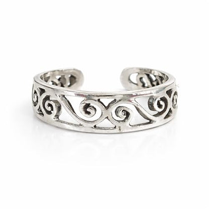 Sterling Silver Toe Ring, Adjustable Open Band, Handmade | Fits Toe, Knuckle or Pinky Ring | One Size Fits Most | Comfortable to Wear | Minimalist Style | Water Resistant - style: Spirals Band